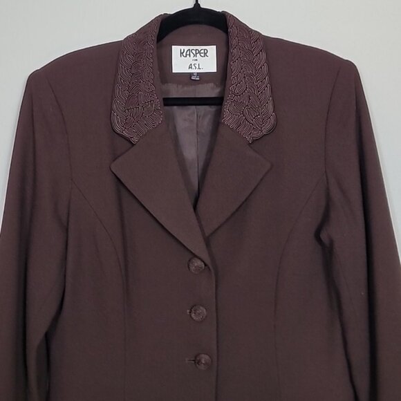 Vintage Kasper Women 100% Wool Jacket Coat Size 10/M Brown Button Up Old Money - Picture 2 of 14
